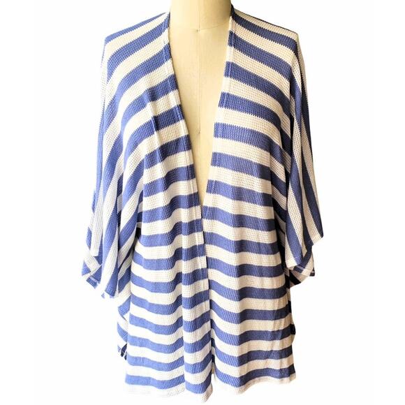 I JOAH Blue & White Stripe Loose Fit Cardigan Cover Up Top ~ Women's Size LARGE - Picture 2 of 8